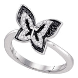 10kt White Gold Womens Round Black Color Enhanced Diamond Butterfly Ring 1/3 Cttw