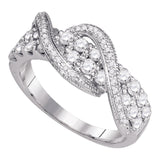 10kt White Gold Womens Round Diamond Crossover Band Ring 1 Cttw