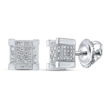 Sterling Silver Mens Round Diamond 3D Cube Square Earrings 1/10 Cttw