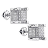 Sterling Silver Mens Round Diamond 3D Cube Square Earrings 1/5 Cttw