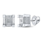 Sterling Silver Mens Round Diamond 3D Cube Square Earrings .03 Cttw