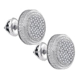 Sterling Silver Mens Round Diamond 3D Circle Cluster Stud Earrings 1/4 Cttw