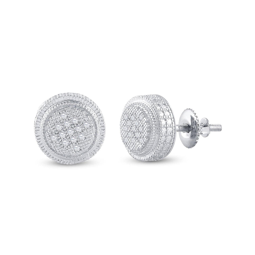 Sterling Silver Mens Round Diamond 3D Circle Disk Earrings 1/20 Cttw