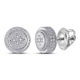 Sterling Silver Mens Round Diamond Disk Circle Earrings .02 Cttw