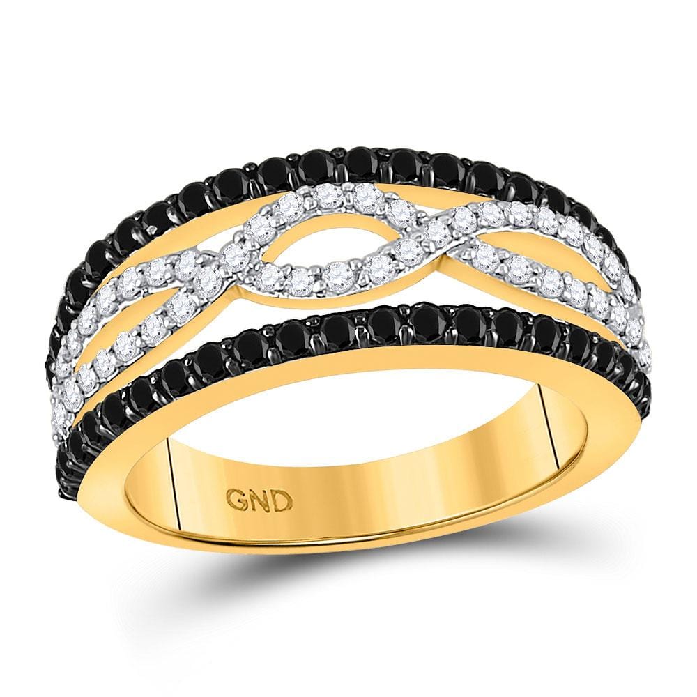 10kt Yellow Gold Womens Round Black Color Enhanced Diamond Band Ring 1 Cttw