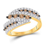 10kt Yellow Gold Womens Round Brown Diamond Band Ring 1 Cttw