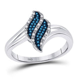 10kt White Gold Womens Round Blue Color Enhanced Diamond Cluster Ring 1/10 Cttw