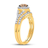 14kt Yellow Gold Round Brown Diamond Bridal Wedding Ring Band Set 1 Cttw
