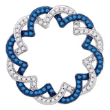 10kt White Gold Womens Round Blue Color Enhanced Diamond Circle Pendant 1/3 Cttw