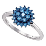 10kt White Gold Womens Round Blue Color Enhanced Diamond Flower Cluster Ring 1/2 Cttw