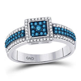 10kt White Gold Womens Round Blue Color Enhanced Diamond Cluster Ring 1/2 Cttw