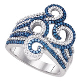 10kt White Gold Womens Round Blue Color Enhanced Diamond Swirl Ring 3/4 Cttw