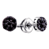Sterling Silver Womens Round Black Color Enhanced Diamond Flower Cluster Earrings 1/6 Cttw