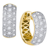 14kt Yellow Gold Womens Round Diamond Hoop Huggie Earrings 7/8 Cttw