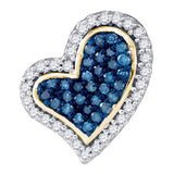 10kt Yellow Gold Womens Round Blue Color Enhanced Diamond Heart Pendant 1/8 Cttw