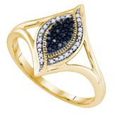 10kt Yellow Gold Womens Round Black Color Enhanced Diamond Cluster Ring 1/10 Cttw