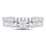 10kt White Gold Princess Diamond Bridal Wedding Ring Band Set 3/8 Cttw