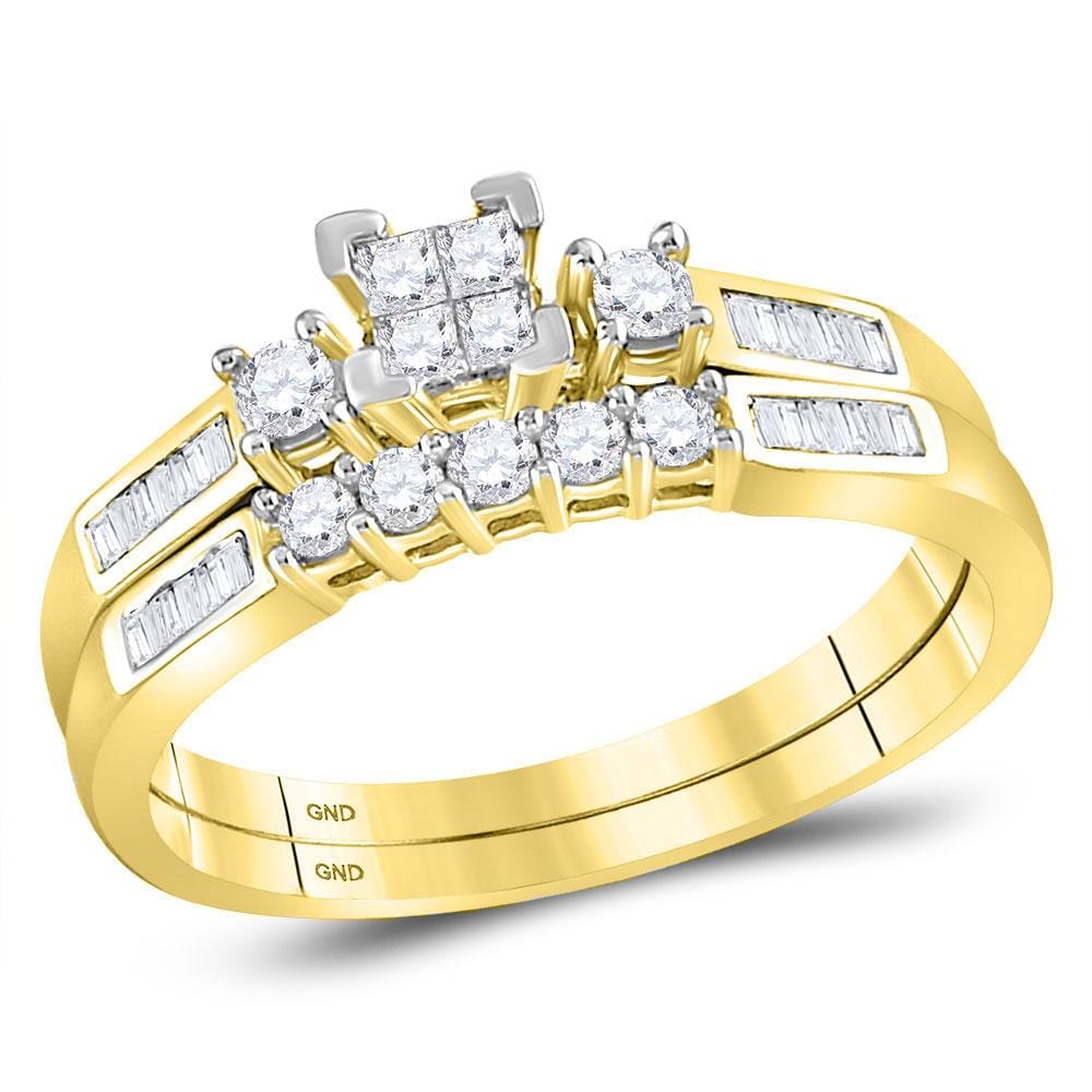 10kt Yellow Gold Princess Diamond Bridal Wedding Ring Band Set 3/8 Cttw
