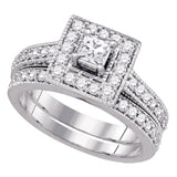 14k White Gold Princess Diamond Solitaire Halo Wedding Bridal Engagement Ring Band Set 1 Cttw