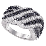 10k White Gold Womens Black Color Enhanced Diamond Striped Cocktail Band Ring 1-1/2 Cttw