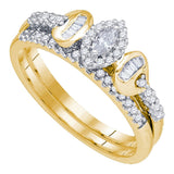 10k Yellow Gold Marquise Diamond Halo Bridal Wedding Ring Band Set 1/3 Cttw