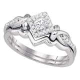 10k White Gold Princess Diamond Bridal Wedding Ring Band Set 1/4 Cttw