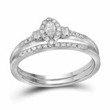10k White Gold Marquise Diamond Bridal Wedding Ring Band Set 1/5 Cttw