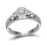10k White Gold Round Diamond Slender Wedding Bridal Engagement Ring Band Set 1/3 Cttw