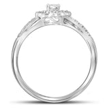 10k White Gold Round Diamond Cluster Wedding Flower Floral Bridal Ring Set 1/4 Cttw