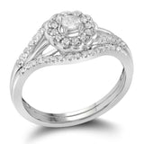 10k White Gold Round Diamond Cluster Wedding Flower Floral Bridal Ring Set 1/4 Cttw
