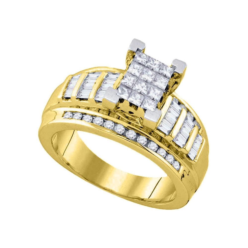 10kt Yellow Gold Princess Diamond Cluster Bridal Wedding Engagement Ring 7/ Cttw Size