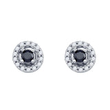 10kt White Gold Womens Color Enhanced Black Diamond Stud Earrings 1/2 Cttw