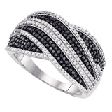 10kt White Gold Womens Round Black Color Enhanced Diamond Cocktail Ring 3/4 Cttw