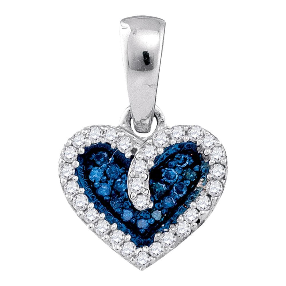 10k White Gold Blue Color Enhanced Round Diamond Womens Heart Pendant 1/10 Cttw