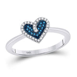 10kt White Gold Womens Round Blue Color Enhanced Diamond Heart Ring 1/10 Cttw