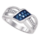 10k White Gold Womens Blue Color Enhanced Diamond Crossover Band Ring 1/5 Cttw