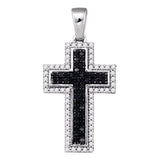 10kt White Gold Womens Round Black Color Enhanced Diamond Cross Religious Pendant 1/4 Cttw