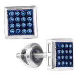 10k White Gold Womens Blue Color Enhanced Diamond Square Cluster Stud Earrings 1/10 Cttw