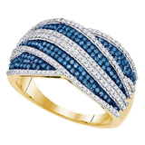 10kt Yellow Gold Womens Round Blue Color Enhanced Diamond Fashion Ring 3/4 Cttw
