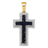10kt Yellow Gold Womens Round Black Color Enhanced Diamond Cross Religious Pendant 1/4 Cttw