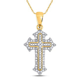 10kt Yellow Gold Womens Round Diamond Cross Religious Pendant 1/5 Cttw