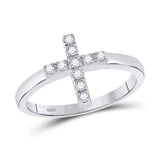 Sterling Silver Womens Round Diamond Simple Cross Religious Ring 1/8 Cttw