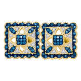 10kt Yellow Gold Womens Round Blue Color Enhanced Diamond Square Earrings 1/5 Cttw