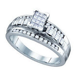 10kt White Gold Princess Diamond Cluster Bridal Wedding Engagement Ring 1/2 Cttw