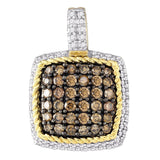 10kt Yellow Gold Womens Round Cognac-brown Color Enhanced Diamond Square Cluster Pendant 3/4 Cttw