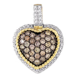 10kt Yellow Gold Womens Round Brown Diamond Rope Heart Pendant 3/4 Cttw