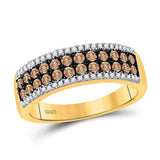14kt Yellow Gold Womens Round Brown Diamond 2-row Band Ring 3/4 Cttw