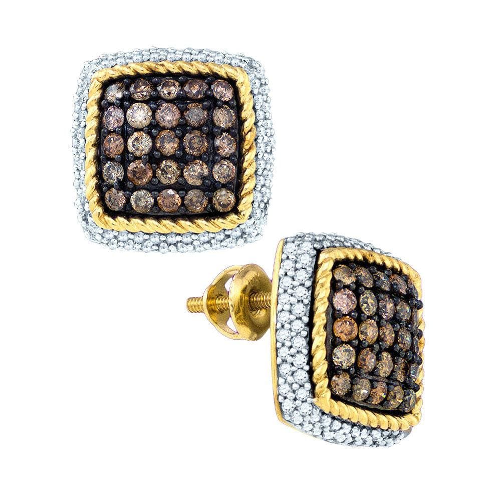 10kt Yellow Gold Womens Round Brown Diamond Rope Square Earrings 1-1/3 Cttw