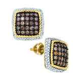 10kt Yellow Gold Womens Round Brown Diamond Rope Square Earrings 1-1/3 Cttw
