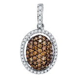 10kt White Gold Womens Round Brown Diamond Oval Pendant 1/2 Cttw